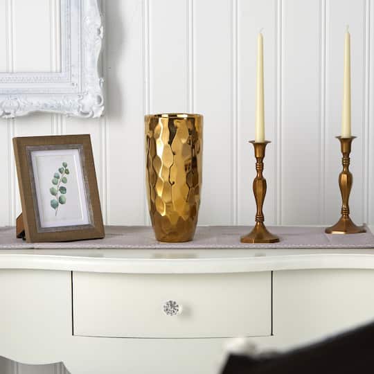 10" Designer Gold Cylinder Vase